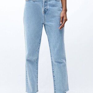 Pac Sun | Eco Light Blue High Waisted Straight Leg Jeans - Raw Hem | Size: 26